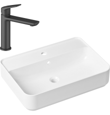 Комплект Накладная раковина Lavinia Boho Bathroom Sink Slim 33311008 + Смеситель Wellsee ICON! for life 182302000 матовый черный