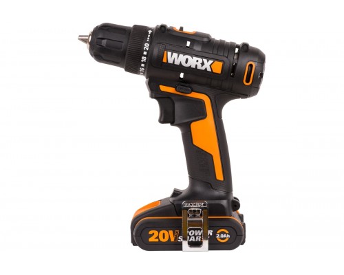 Дрель-шуруповерт аккумуляторная WORX WX100.2, 20В, 2Ач х2, ЗУ 0,4А, сумка