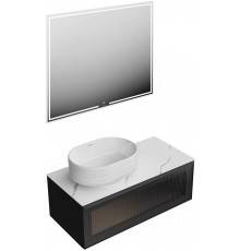 Мебель для ванной комнаты KERAMA MARAZZI Iconico 100, подвесная, 1 ящик, черная, столешница CO5, с раковиной Sabbia 50, белой глянцевой