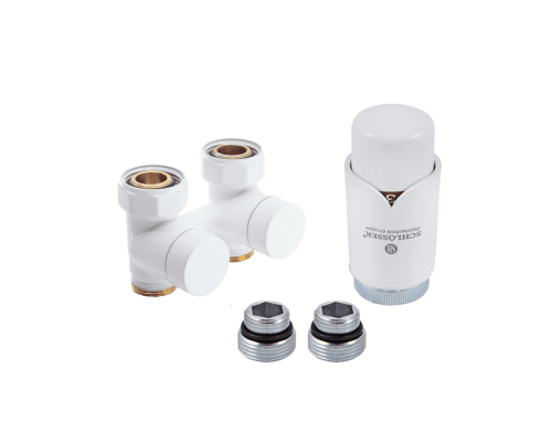 Комплект Schlosser: эксклюзивный узел подключения 50мм 3/4xМ22x1,5 проходной с термоголовкой, Белый 601000021