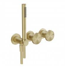 Gessi Origini Смеситель для ванны встраиваемый на 2 выхода, с ручной лейкой, цвет: Brushed Brass PVD (внешняя часть). 66036#727