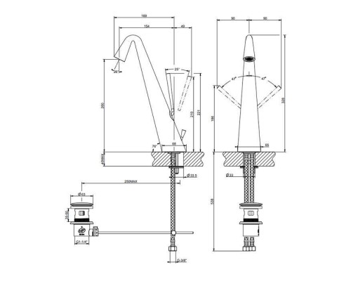Gessi Cono Смеситель для раковины, на 1 отв., высокий с донным клапаном, цвет: Copper PVD. 45004#030