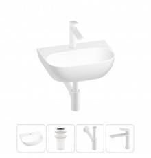 Маленькая раковина в туалет Wellsee WC Area 20212196R в наборе 4 в 1: подвесная или накладная раковина, донный клапан, сифон, смеситель (цвет набора матовый белый)