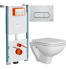 Комплект Унитаз подвесной VitrA Berg 5507B003-6280 с микролифтом + Инсталляция V-Fix Core 732-5800-01PV + Кнопка Root Round 740-2280 хром