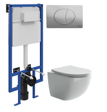 Комплект Унитаз подвесной Ceramicanova Forma CN3009 безободковый + Инсталляция STWORKI + Кнопка 230823 хром матовый