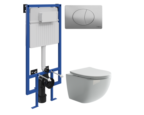 Комплект Унитаз подвесной Ceramicanova Forma CN3009 безободковый + Инсталляция STWORKI + Кнопка 230823 хром матовый