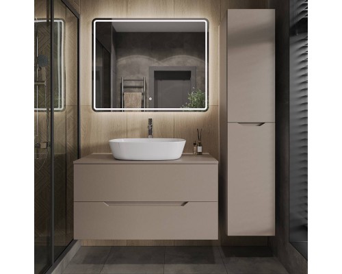 Мебель для ванной комнаты Orange Line 100 подвесная, 2 ящика, матовый латте с раковиной B08-500W