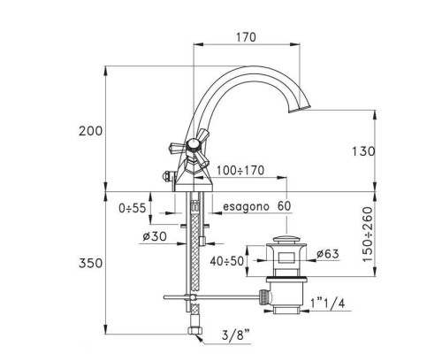 Stella Eccelsa Смеситель для раковины на 1 отверстие 3217M, с донным клапаном, цвет: хром. EC 00006 CR00