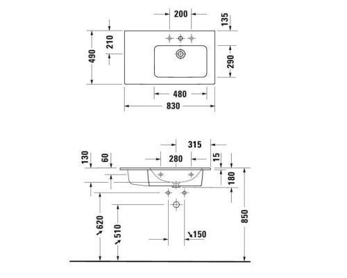 Duravit ME by Starck Раковина 83x49 см, 1 отв., цвет: белый. 2346830000