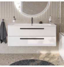 Тумба с раковиной Cezares Eco Cer-N 120, bianco lucido, раковина Eco 120, ручки матовые черные