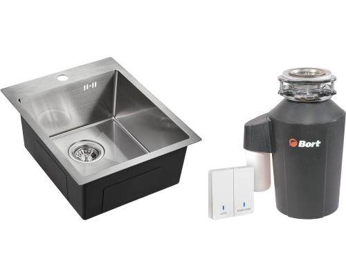 Комплект Мойка Emar PVD A EMB-128A PVD Nano Satine + Измельчитель Bort Alligator Green