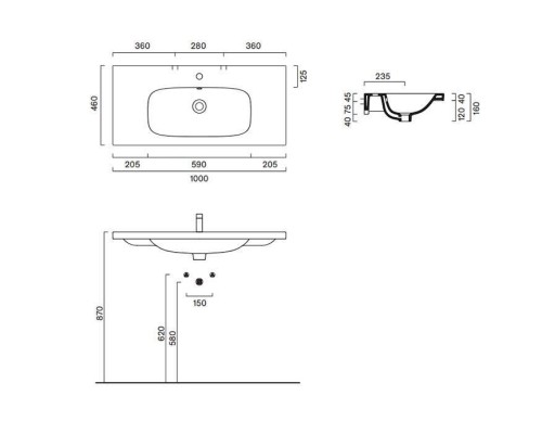 Catalano Alvea Раковина 100х46см., подвесная или на мебель, без отв., цвет: белый глянцевый. 0621010001
