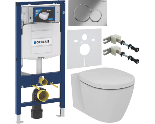 Комплект Унитаз подвесной Ideal Standard Connect AquaBlade E047901 + Крышка + Инсталляция Geberit Duofix UP 320 111.300.00.5 + Кнопка Sigma 01 115.770.21.5 хром + Крепления 111.815.00.1 к стене + Шумоизоляция