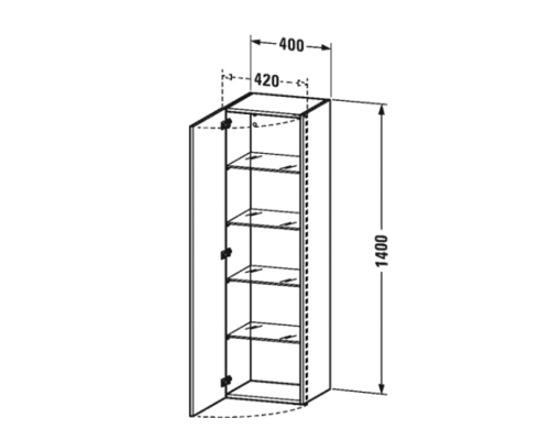 Duravit DuraStyle Колонна, 1 дерца, 4 стеклянные полки, петли слева, 40x36х140см., напольная, цвет: орех натуральный. DS1219L7979 Duravit DuraStyle Колонна, 1 дерца, 4 стеклянные полки, петли слева, 40x36х140см., напольная, цвет: орех натуральный. DS1219L7979