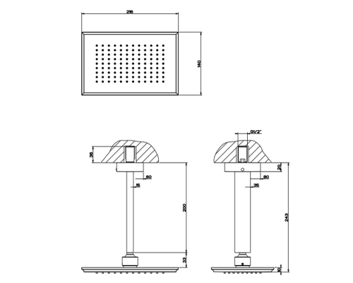 Gessi Eleganza Верхний душ потолочный, высота 243мм, цвет: хром. 46152#031