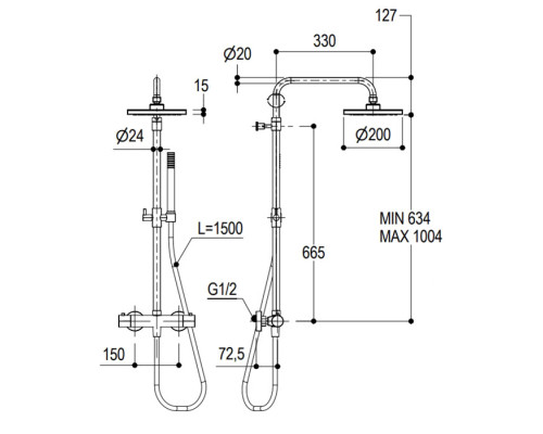 Ritmonio Shower column sets Душевая стойка, с термостатическим смесителем верхним душем из латуни D-20см., ручным душем, цвет: Brushed Black Chrome. 7ADN207BLX