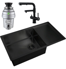 Комплект Мойка кухонная Zorg Light ZL R 780440 GRAFIT + Смеситель Sanitary SZR-3216 Grafit графит + Измельчитель Inox D ZR-75 D