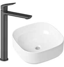 Комплект Раковина Lavinia Boho Bathroom Sink Slim 33311006 + Смеситель Wellsee ICON! for life 182307000 матовый черный