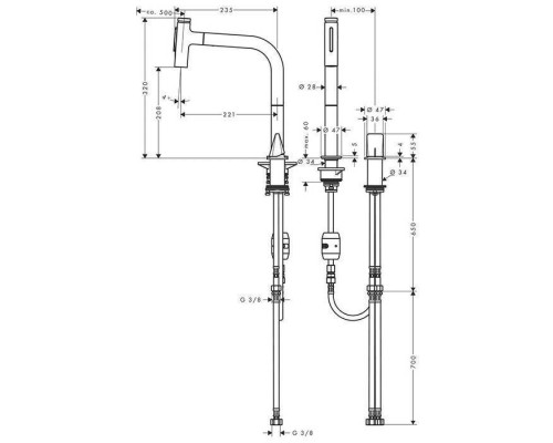 Hansgrohe Metris Select M71 Смеситель для кухни, 2 отв., с вытяжным изливом, цвет: хром. 73819000