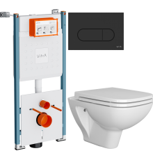 Комплект Унитаз подвесной VitrA Berg 5507B003-6280 с микролифтом + Инсталляция V-Fix Core 732-5800-01PV + Кнопка Root Round 740-2211 черная матовая
