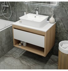 Тумба с раковиной Teymi Ritta 75, дуб эврика, матовая белая, раковина Aina 49