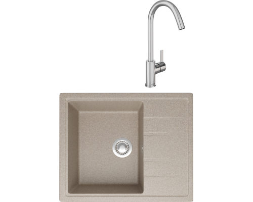 Комплект Мойка кухонная Domaci Болонья М-150-004 песочная + Смеситель Ливорно