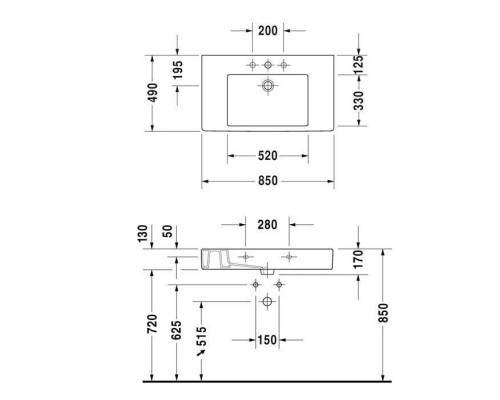 Duravit Vero Раковина 85x49 см, 1 отв., с переливом, цвет: белый. 0329850000