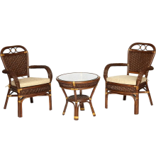 Комплект садовой мебели TetChair Andrea (стол кофейный со стеклом + 2 кресла), с подушками, pecan washed