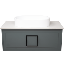 Тумба с раковиной La Fenice Cubo 90 подвесная, grigio, ручка черная, столешница белый мрамор, раковина белая матовая