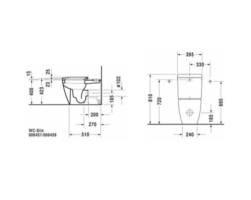 Duravit Happy D2 Унитаз напольный, 36,5х63 см,, с бачком 6 л , механизмом цвет хром,  с креплением, двойного смыва подключение снизу слева, цвет: белый. 2134090000,  0934000005