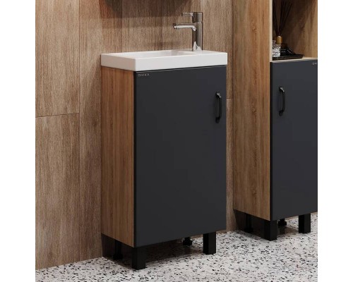 Тумба с раковиной Onika Тимбер 45 напольная, серая матовая, дуб сонома