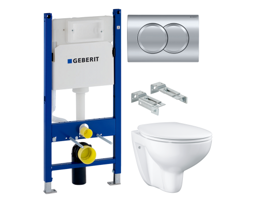 Комплект Унитаз подвесной Grohe Bau Ceramic 39351000 безободковый, альпин-белый + Инсталляция Geberit Duofix Delta 458.149.21.1 с кнопкой смыва, хром
