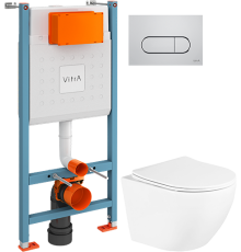 Комплект Унитаз подвесной BelBagno Uno BB3105CHR/SC + Инсталляция VitrA V-Fix Core 732-5800-01 с кнопкой смыва Root R 740-2280 хром