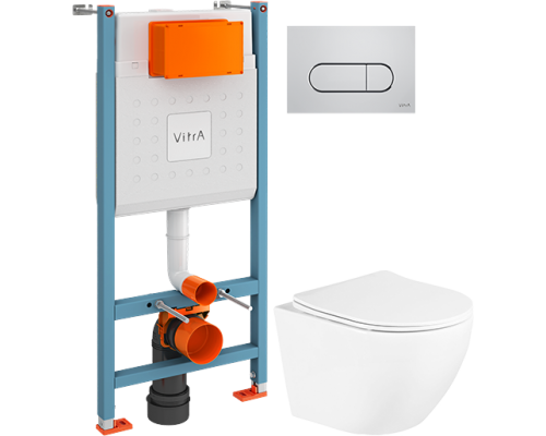 Комплект Унитаз подвесной BelBagno Uno BB3105CHR/SC + Инсталляция VitrA V-Fix Core 732-5800-01 с кнопкой смыва Root R 740-2280 хром