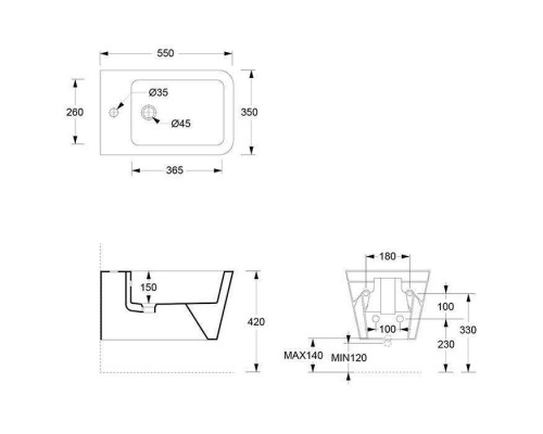 Alice Hide Square Биде подвесное 55х35см., цвет: белый матовый. 31220109,  FIX10