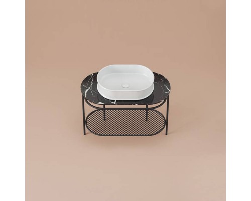 Artceram Flair 4.0 Консоль металлическая с раковиной 95x48хh75см., напольная, с полочкой и мраморной столешницей, цвет: черный матовый/белый. ACA068 17,  TFA010 90,  TFA013 17