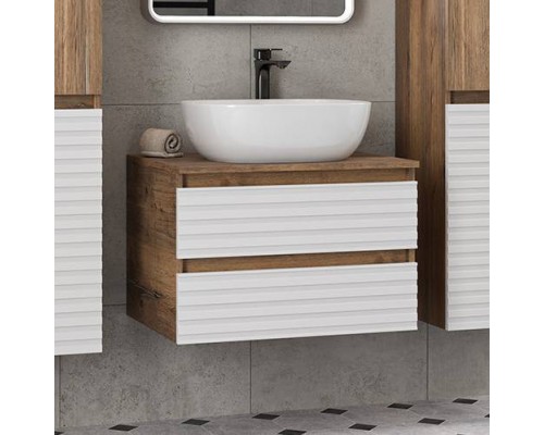 Тумба под раковину Brevita Dakota 60 подвесная, дуб галифакс олово, белый