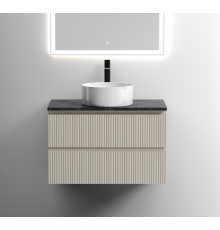 Тумба под раковину Sancos Snob T 80 со столешницей, beige soft, черный мрамор, с отв. под смеситель