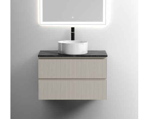 Тумба под раковину Sancos Snob T 80 со столешницей, beige soft, черный мрамор, с отв. под смеситель