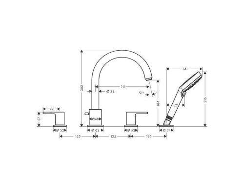 Hansgrohe Vernis Shap Смеситель на край ванны, на 4 отв, цвет: хром . 71459000 Hansgrohe Vernis Shap Смеситель на край ванны, на 4 отв, цвет: хром . 71459000