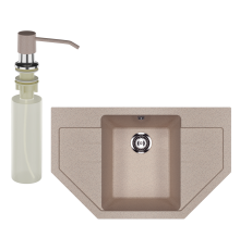 Мойка кухонная Ulgran U-609 302 песочная + дозатор U-01 песочный