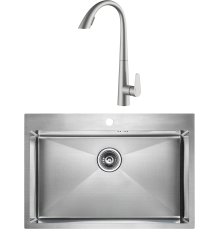 Комплект Мойка кухонная Paulmark Kroner PM217551-BS брашированная нержавеющая сталь + Смеситель Wasserkraft A8617 нержавеющая сталь