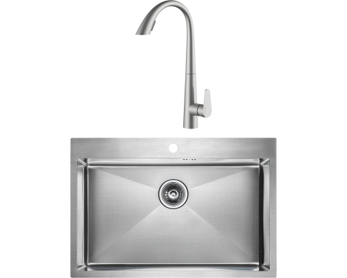 Комплект Мойка кухонная Paulmark Kroner PM217551-BS брашированная нержавеющая сталь + Смеситель Wasserkraft A8617 нержавеющая сталь