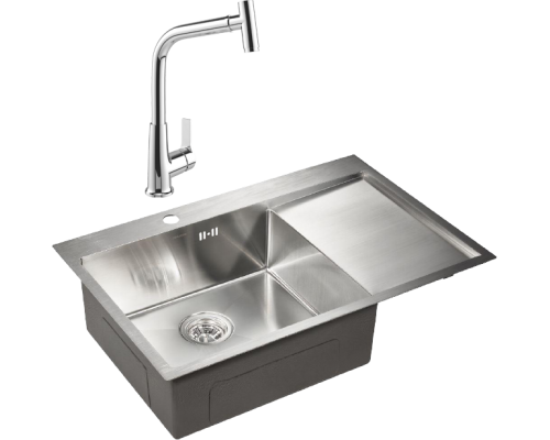 Комплект Мойка кухонная Paulmark Kroner PM217851-BSL брашированная нержавеющая сталь L + Смеситель MEGA Life MG-TK09 хром