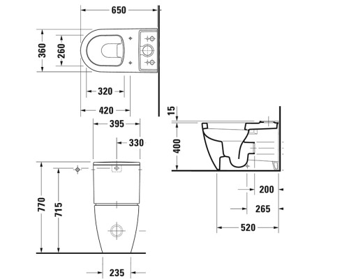 Duravit Me by Starck Унитаз моноблок 37х65 см, слив универсальный, с креплениями, цвет: белый . 2170090000