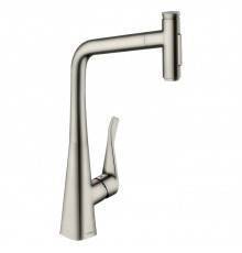 Hansgrohe Metris M71 Смеситель для кухни, на 1 отв, поворотный излив: 23.5см с вытяжным душем, 2jet, h: 33.3см, sBox, цвет: нержавейка. 73816800