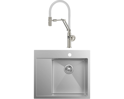 Комплект Мойка кухонная IDDIS Haze HAZ59SRi77 R, сатин + Смеситель Grange GRABNFLi05 сатин, с гибким изливом