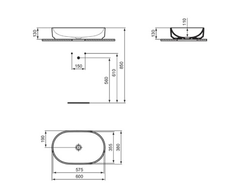 Ideal Standard i.life O Раковина овальная 60х38см, без отв., без перелива, цвет: белый. T573101