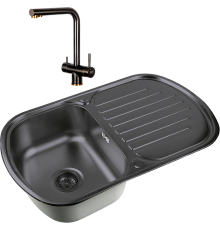 Комплект Мойка кухонная Zorg Inox PVD SZR 7749  GRAFIT графит + Смеситель Inox SZR-7039 BR/GRAFIT бронза графит