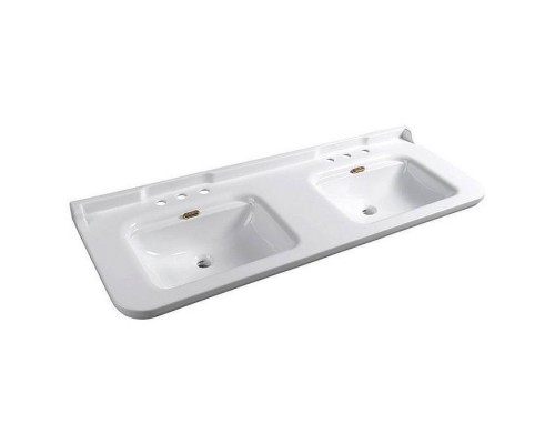 Kerasan Waldorf Раковина 150х55 см, 3 отв., двойная, керамическая, цвет: белый/бронза. 811393br, 4143K1bi/cr*3 Kerasan Waldorf Раковина 150х55 см, 3 отв., двойная, керамическая, цвет: белый/бронза. 811393br, 4143K1bi/cr*3